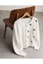 Crew Neck Ribbon Detailed Knitwear Cardigan - Ecru