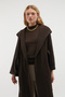 Women's Brown Hooded Belted Long Cashmere Coat - 2