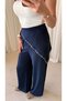 Wide Leg Trousers with Scarf Detail and Pockets - Navy Blue - 2