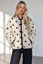 Ecru Navy Blue Polka Dot Zippered Oversize Plush Sweatshirt - 2