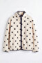 Ecru Navy Blue Polka Dot Zippered Oversize Plush Sweatshirt - 3