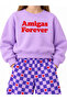Girl's Amigas Forever Printed Sweatshirt and Heart Check Patterned Wide-Leg Sweatpants Set Purple - 5