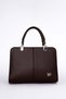 Leather Handbag with Stitching Detail, Brown