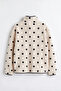 Ecru Navy Blue Polka Dot Zippered Oversize Plush Sweatshirt - 4