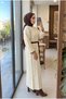 Women's Belted Ribbed Long Knitwear Dress Contrast Ribbed Hijab Dress 135 cm - 4