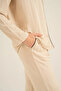 Women's Striped Satin Long Sleeve Pajama Set Beige - 5