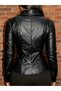 Women's long sleeve short leather jacket with front zipper and pockets - 5