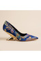 Valley Ethnic Pattern Closed Back Gold Galvanized Feta Heeled Shoes - 2