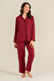 Women's Striped Satin Long Sleeve Pajama Set Burgundy
