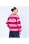 Women's Red Crew Neck Discrit Originals Lettering Printed Thick Striped Sweatshirt - 6