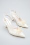 Women's White Pearl Detailed Pointed Toe Thin Heeled Ankle Strap Evening Dress Wedding Dress Shoes