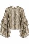 Khaki Transparent Snake Skin Patterned Flounce Blouse - 8696 - 2