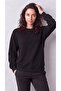 Women's Black Crew Neck Soft Puff Fabric Casual Comfortable Sweatshirt - 6