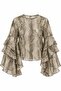 Khaki Transparent Snake Skin Patterned Flounce Blouse - 8696