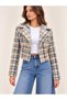 New Season Premium Gold Buttoned Plaid Tweed Short Blazer Jacket - 3