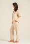 Women's Striped Satin Long Sleeve Pajama Set Beige - 4