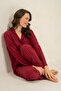 Women's Striped Satin Long Sleeve Pajama Set Burgundy - 2