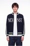 Men's Mchnst Written Sleeve Striped Zippered Knitwear Navy Blue - 3