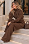 High Collar Zippered Double Suit Set A1417 Brown - 2
