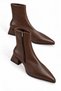 Women's Pointed Toe Thick Heeled Zippered Diviná Bitter Brown Elegant Boots - 2