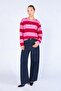 Women's Red Crew Neck Discrit Originals Lettering Printed Thick Striped Sweatshirt - 2