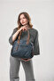 Women's Washed Leather Shoulder Bag Large Size Multi-Compartment Zippered Hand and Shoulder Bag Blue 18125 - 3