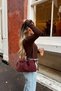 Burgundy Suede Long Strap Drawstring Crossbody Bag - 2