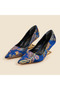 Valley Ethnic Pattern Closed Back Gold Galvanized Feta Heeled Shoes - 4