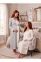 New Season Gray Winter Shawl Collar Polka Dot Detailed Full-Length Design with Breastfeeding Feature Long Sleeve 100% Cotton Maternity Pajama Nightgown Set - 6