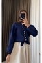 Gold Buttoned Tie-Front Shirt - Navy Blue - 2