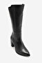 Women's High Heeled Pointed Toe Zippered Boots Real Leather Dorian Black - 2
