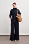Women's Waist-Fitted Zippered Sweat Pants Set Navy Blue - 2