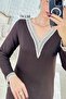 V-Neck Lace Detail Viscose Dress 7K138 - 5