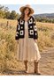 Lottie Floral Motif Buttoned Crochet Cardigan Women's Black - 3