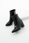 Women's Black Shiny Mid-Heeled Zippered Boots - 4