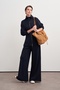 Women's Waist-Fitted Zippered Sweat Pants Set Navy Blue