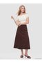 Gencc Quality Xside Brown Suede Look Plain Midi Women's Skirt