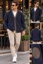 50% Wool 50% Acrylic Navy Blue Men's Buttoned V-Neck Cardigan – Elbow Detail - 2