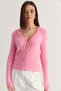 Women's Pink Lace Detailed V-Neck Bodycon Knitwear Cardigan Th261013 60286608 - 2