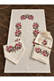 5 Piece Etamin Embroidered Prayer Rug Set Dowry Bundle Bride and Groom Prayer Rug Set - Prayer Rug, Bundle, Pouch, Towel, and Prayer Beads