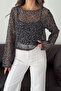 Women's Sequined Transparent Blouse and Strappy Tank Top 2-Piece Set - 3