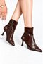 Women's Pointed Toe Patent Leather Bitter Brown Sérena Heeled Zippered Boots - 2