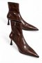Women's Pointed Toe Patent Leather Bitter Brown Sérena Heeled Zippered Boots - 5