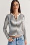 Women's Cream-Grey Striped Buttoned Crew Neck Knitwear Cardigan Th261005 60286610 - 4