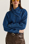 Women's Dark Blue Asymmetrical Collar Buttoned Oversize Denim Shirt 2706 60286618 - 5