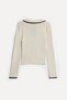 Women's Ecru Fitted Zippered Polo Collar Sweater - 2