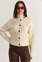 Women's Beige Turtleneck Button Detailed Knitted Sweater Cardigan Cln40 60286617 - 2