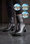 Black Leather Zippered Women's Heeled Boots Daily Office Event Stylish Comfortable Boots 224572 - 3