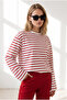 Women's Red and White Striped Spanish Sleeve Slim Sweatshirt Swt-19000811 - 2