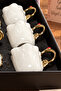 Gift Boxed 6-Person Porcelain Coffee Cup Set with Gold Detailed Leaf Plate - 2